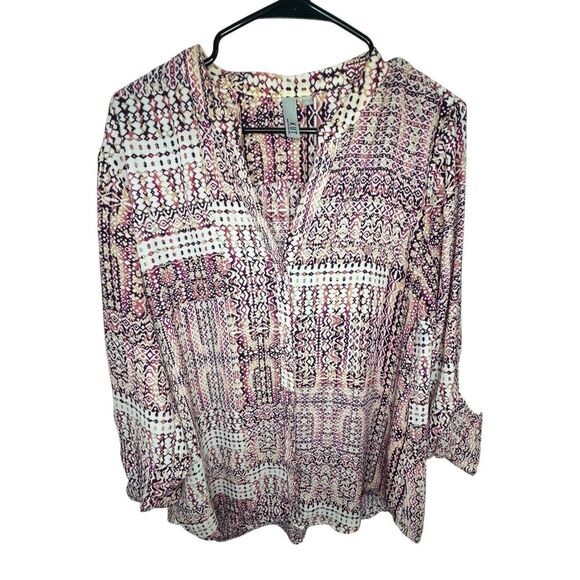 KUT From The Kloth Geometric Patterned Long Sleeve Button Up Blouse - Picture 1 of 6
